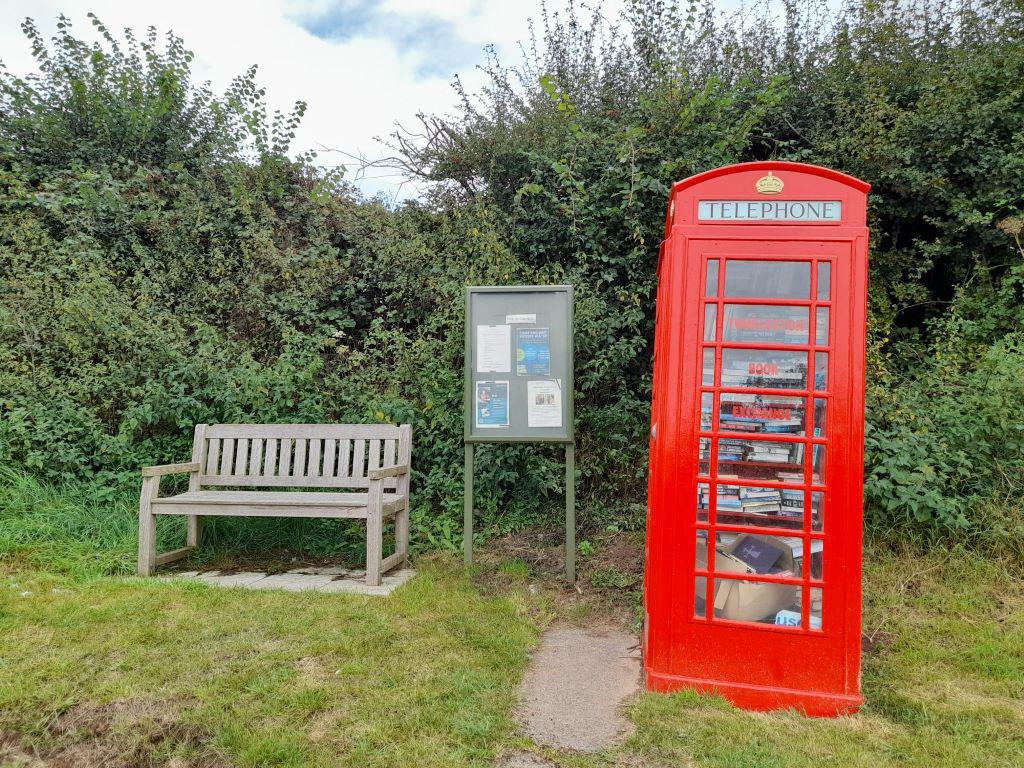 bench, noticeboard and book exchange in Thurloxton